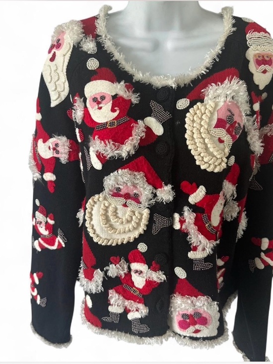 Michael Simon Sweaters - Michel Simon vintage rare Black Santa Knit Button-Front Women's Sweater Cardigan